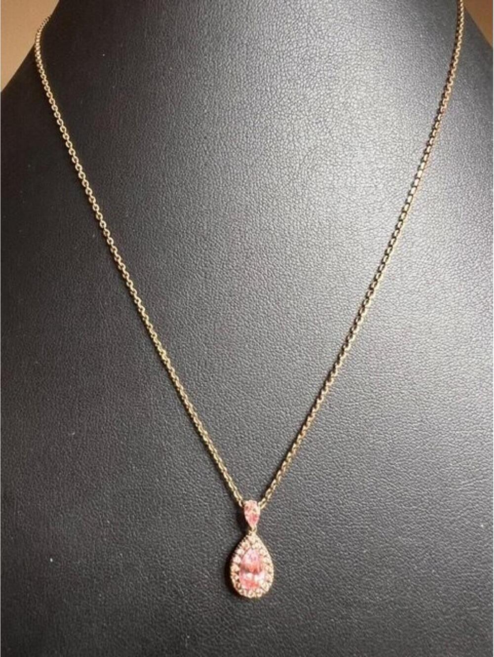 B4974 Berricle Rose Gold plated Sterling 925 Pendant Necklace Pink CZ Halo 18"